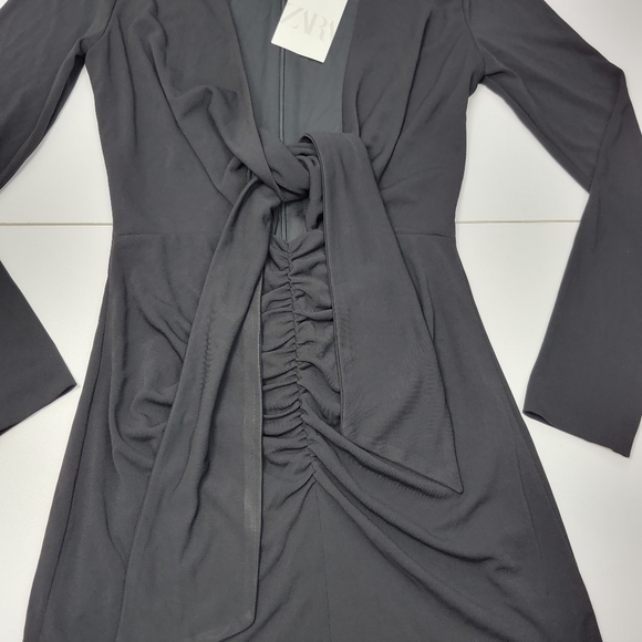 NWT ZARA Tie Front Ruched Black Mini Dress Size Small - Picture 8 of 14